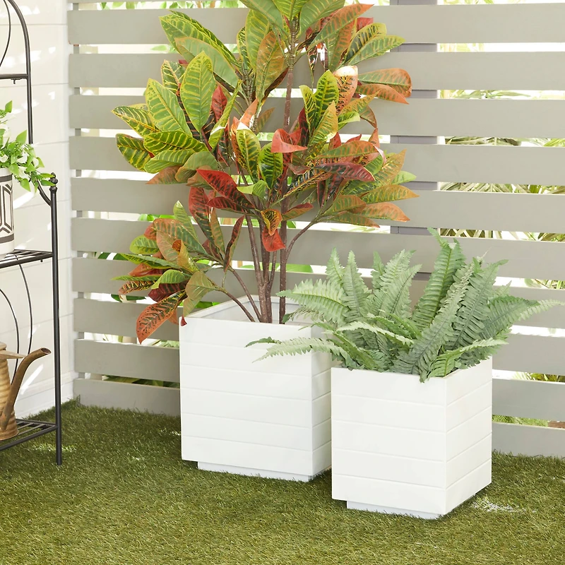 White Modern Planter, Set of 2" 14", 10"