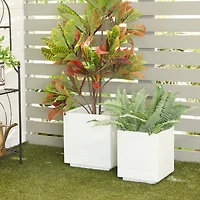 White Modern Planter, Set of 2" 14", 10"