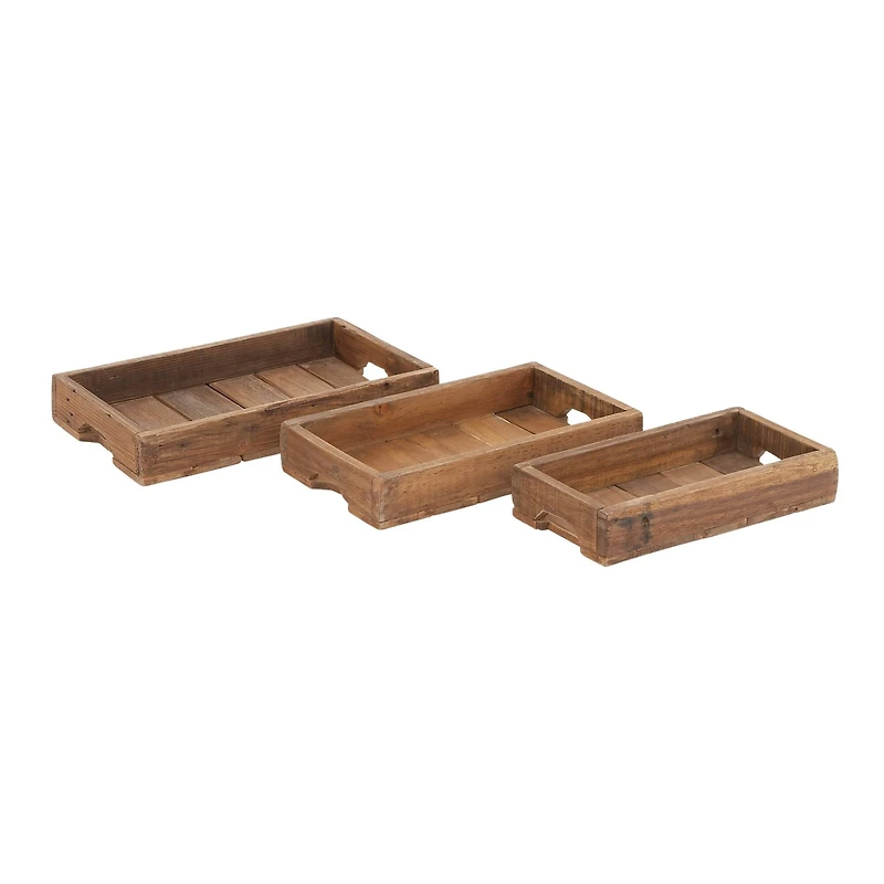 Brown Rectangle Wood Rustic Tray Set