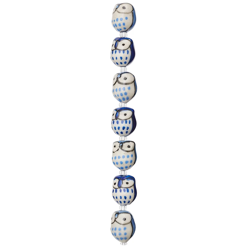 Blue Mix Ceramic Owl Beads, 15mm by Bead Landing™