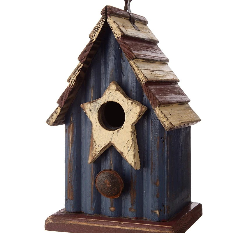 Glitzhome® 9" Solid Wood & Metal Rustic Style Birdhouse