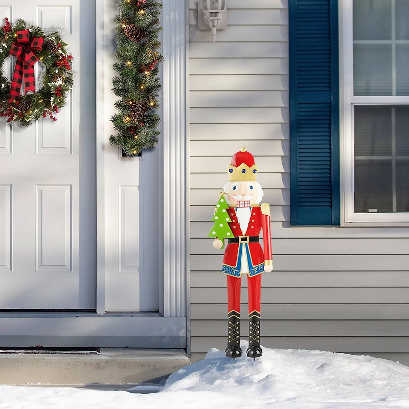 Glitzhome® 43.25" Metal Christmas Nutcracker Yard Stake/Décor Accent