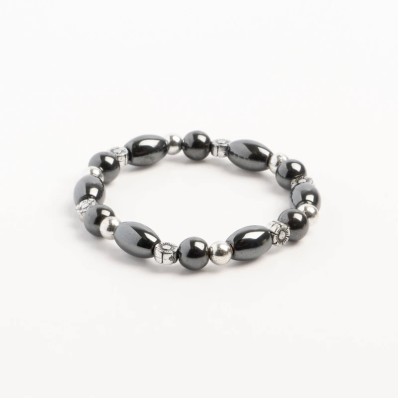 John Bead Hematite Black Natural Stone Stretch Bracelet