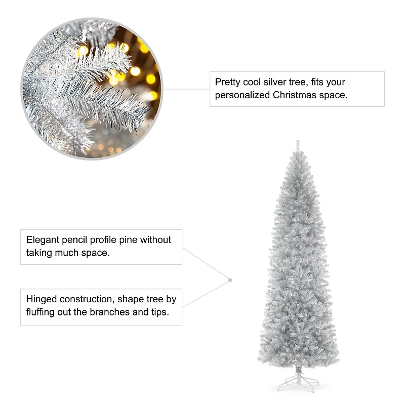 9ft. Unlit Silver Tinsel Artificial Christmas Tree