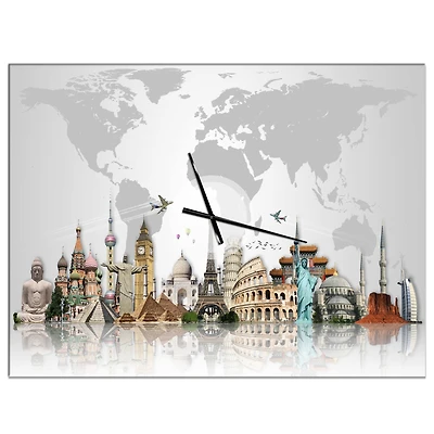 Designart Famous Monuments Across World Rectangular Wall Clock