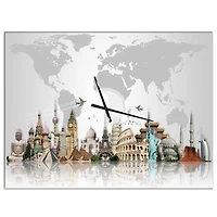 Designart Famous Monuments Across World Rectangular Wall Clock
