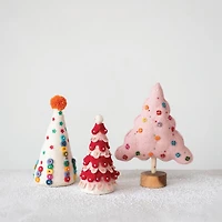 Hello Honey® 10.25" Pink Beaded Handmade Wool Felt Tree with Wood Base