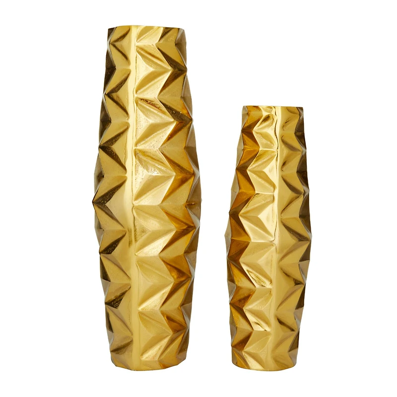 Gold Aluminum Modern Abstract Vase, Set of 2" 20", 15"