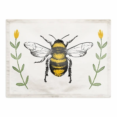 Bee Watercolor Flowers 18" x 14" Cotton Twill Placemat