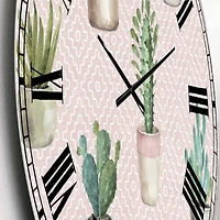 Designart 'Potted Cactus On Pink Geometrical Pattern Traditional Wall Clock