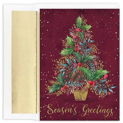 JAM Paper Gold & Burgundy Tree Christmas Cards & Envelopes Set