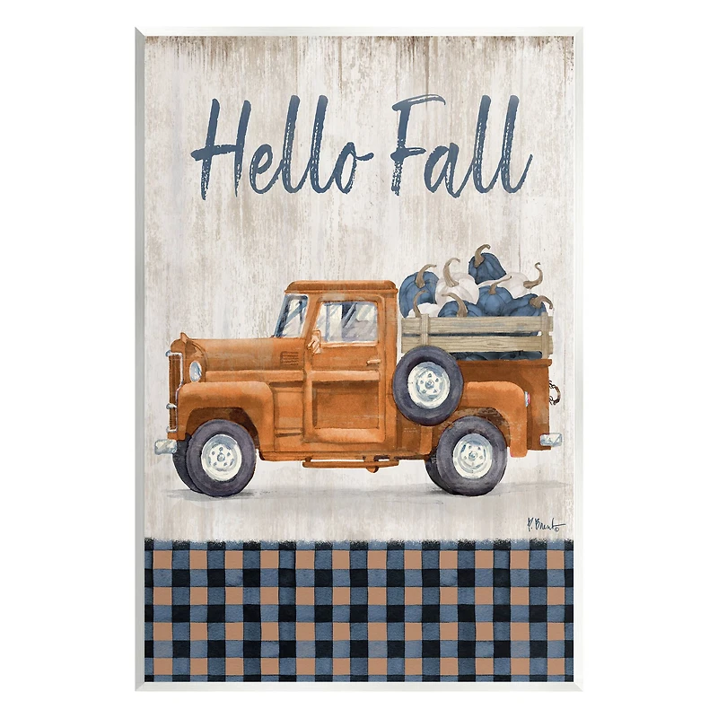 Stupell Industries Hello Fall Plaid Pumpkin Truck Wall Plaque Art