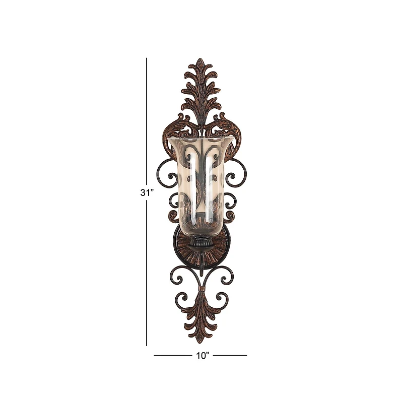 31" Gold Glass Rustic Candle Wall Sconce