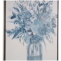 30" x 40" Blue Canvas Floral Bouquet Framed Wall Art with Silver Frame