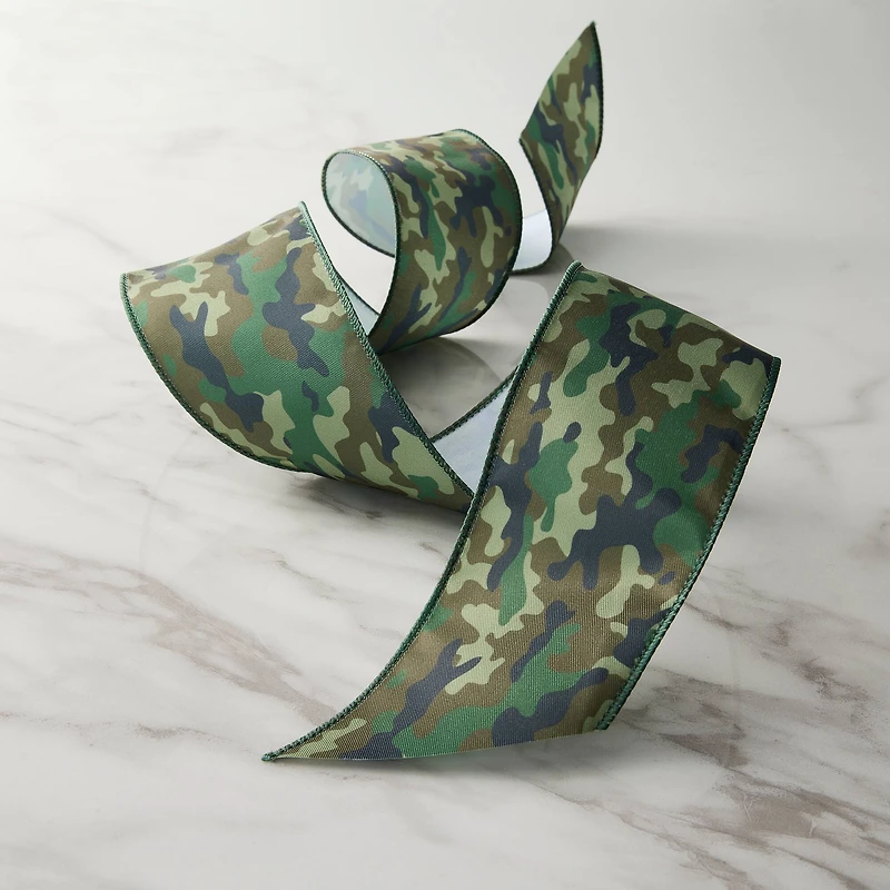2.5" x 3yd. Wired Green Camo Ribbon by Celebrate It™ Classic