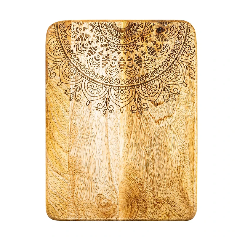 Hello Honey® 11.5" Natural Boho Wood Cutting or Charcuterie Board with Laser-Cut Design