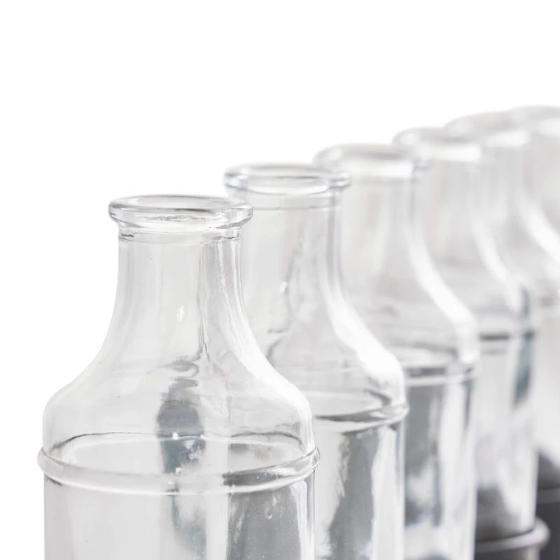 22" Black Metal Adjustable Bottle Vase with Clear Glass Bottles