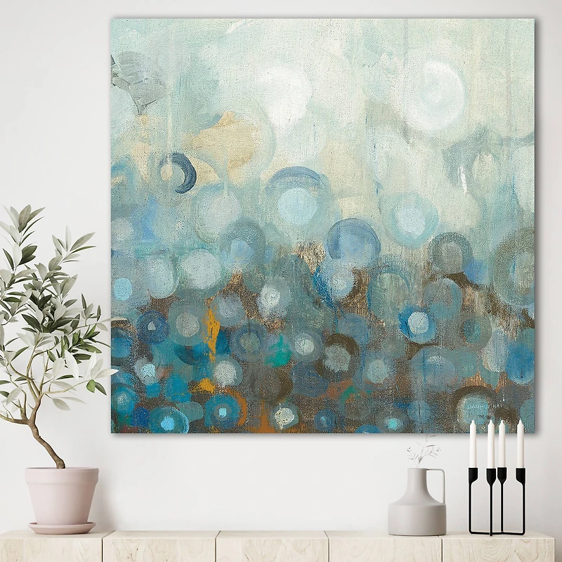 Designart - Blue and Bronze Dots on Glass II