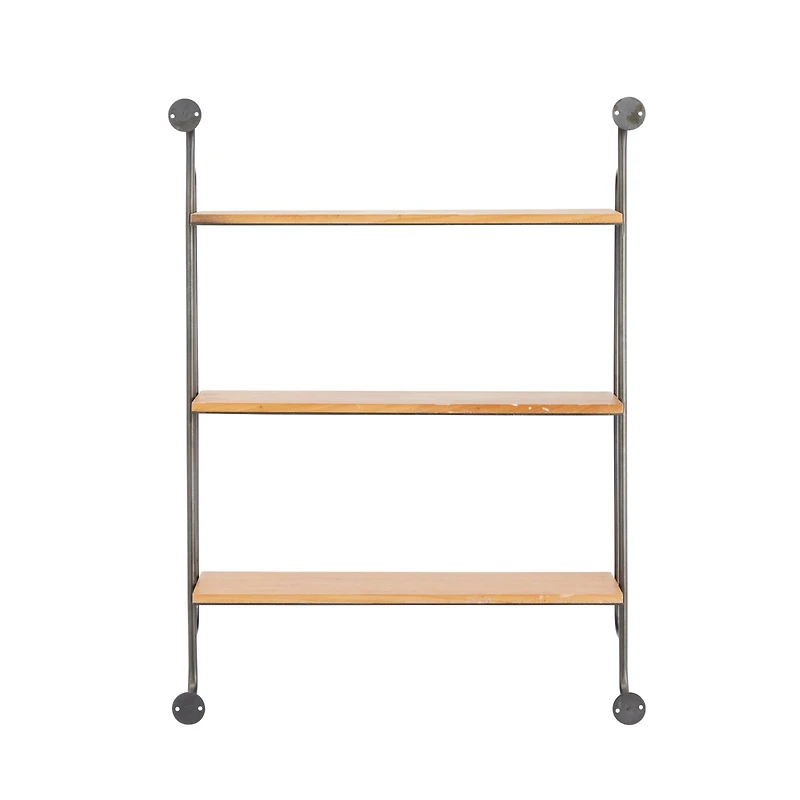 Brown Iron Industrial Wall Shelf, 33" x 25" x 7"