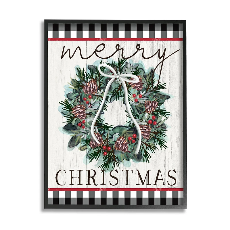 Stupell Industries Merry Christmas Tartan Wreath Framed Giclee Art