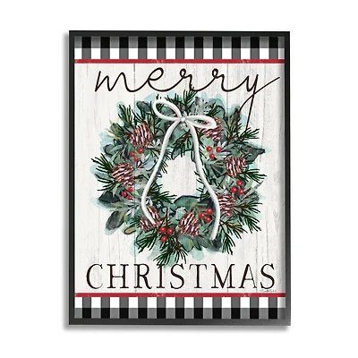 Stupell Industries Merry Christmas Tartan Wreath Framed Giclee Art
