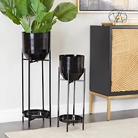 Black Metal Modern Planter, Set of 2" 31", 24"