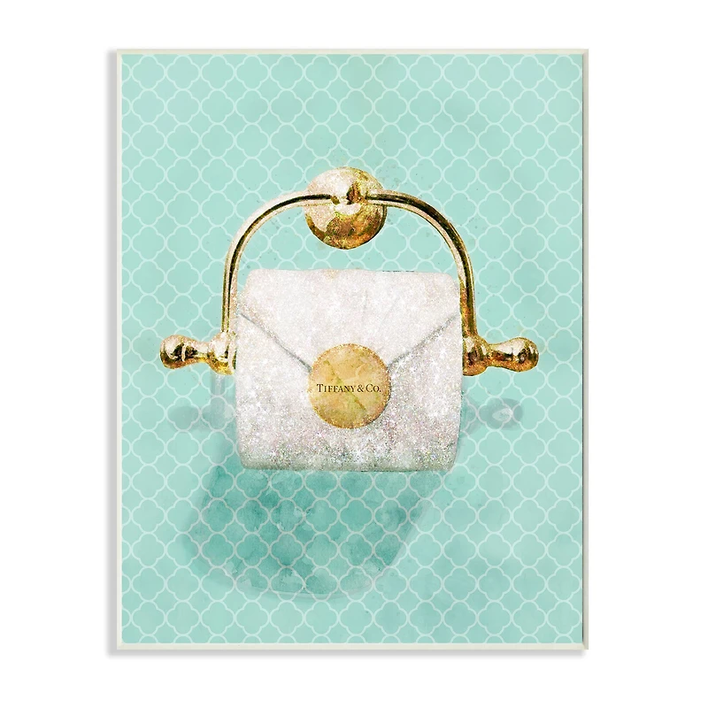 Stupell Industries Toilet Paper Roll Blue Designer Glam Wall Plaque