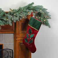 20.5" Holly Embroidered Velvet Stocking