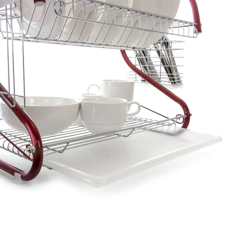 MegaChef 16" Red 2-Shelf Iron Wire Dish Rack