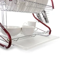 MegaChef 16" Red 2-Shelf Iron Wire Dish Rack
