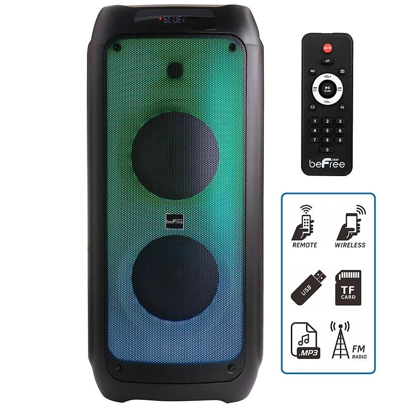 beFree Sound 8" Wireless Rechargeable Bluetooth Party Speaker With LED Illuminating Lights