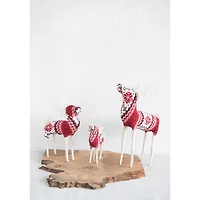 Hello Honey® 13" Red, Cream & Black Cotton Knit & Wire Reindeer with Faire Isle Pattern