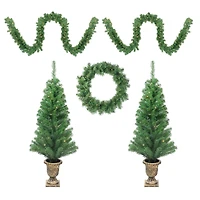5-Piece Pre-Lit Winter Spruce Artificial Christmas Entryway Set, Clear Lights