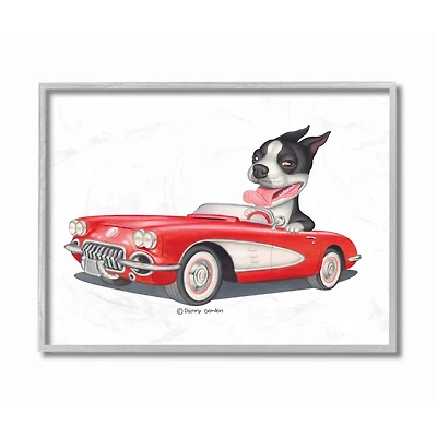 Stupell Industries Dog Driving Vintage Red Convertible Family Pet Illustration