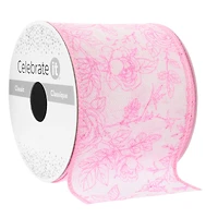 2.5" x 3yd. Wired Pink Floral Faux Linen Ribbon by Celebrate It®