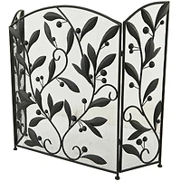 Black Metal Foldable Mesh Netting 3 Panel Scroll Fireplace Screen with Leaf and Vine Relief 45" x 1" x 30"