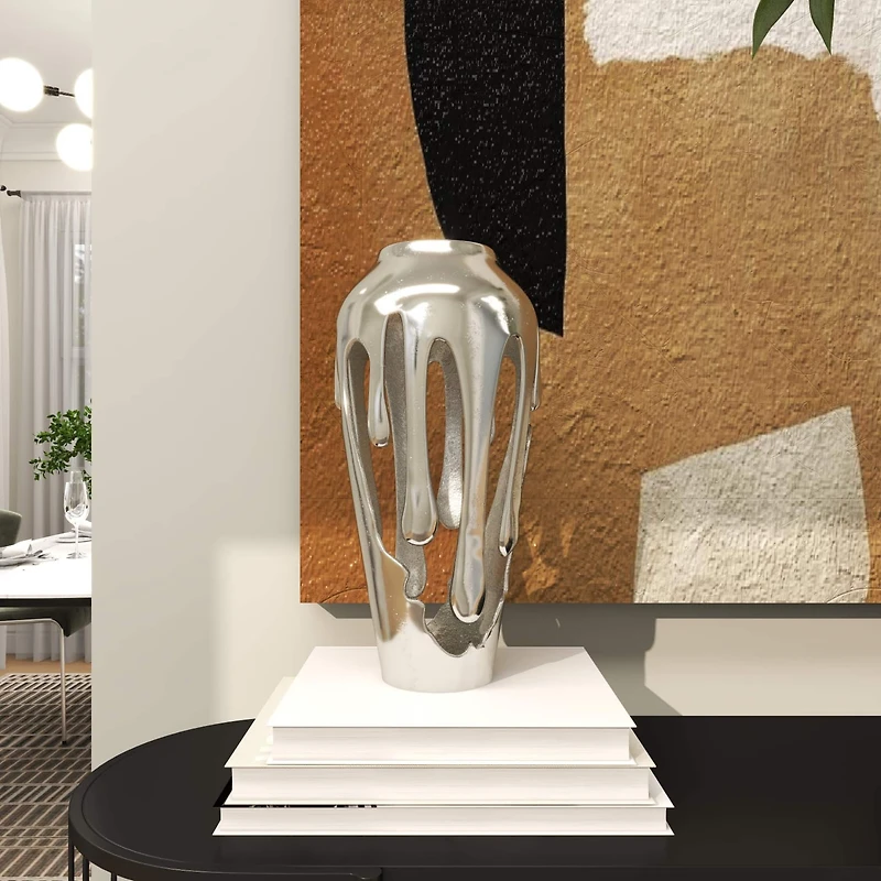 15" Silver Aluminum Melting Drip Vase
