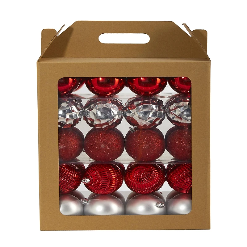40ct. 3" Red & Silver Shatterproof Ball Ornaments