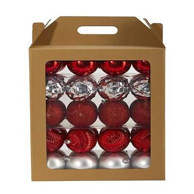 40ct. 3" Red & Silver Shatterproof Ball Ornaments