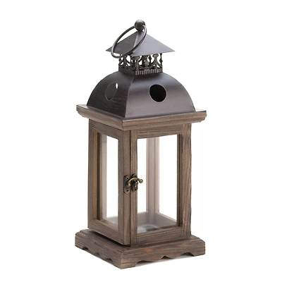 12.25" Rustic Wooden Hanging Monticello Candle Lantern