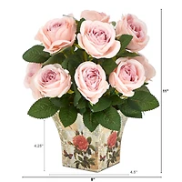 11" Pink Roses in Floral Vase
