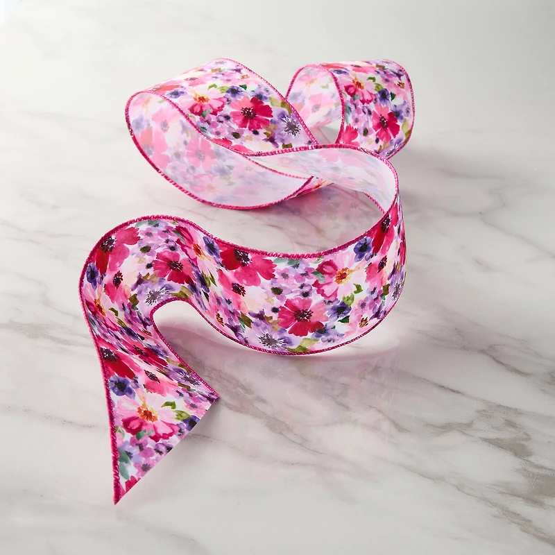 2.5" x 3yd. Wired Purple Floral Ribbon by Celebrate It™ Classic