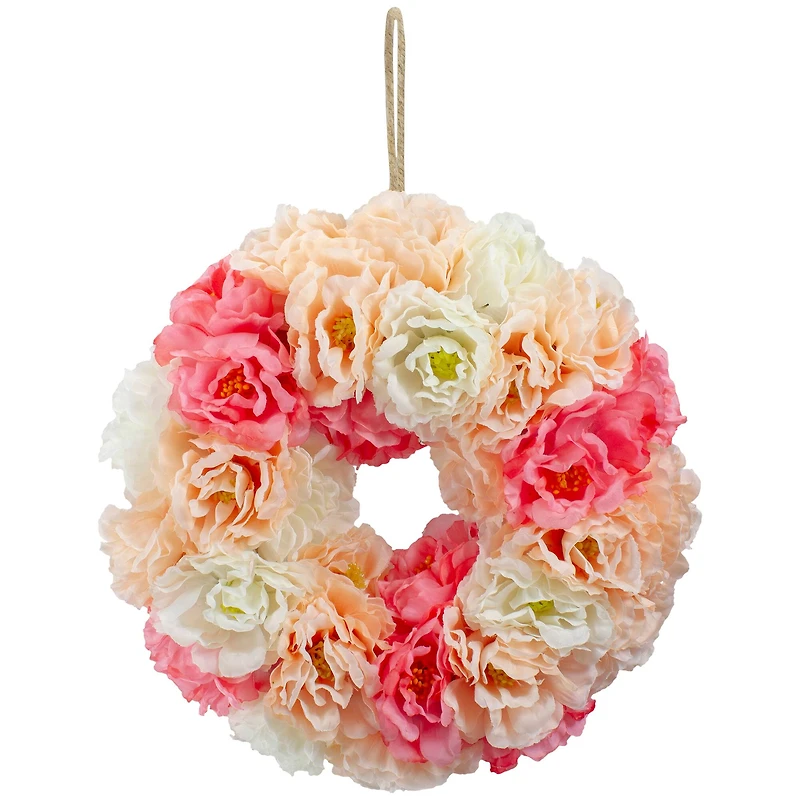 8" Pink & White Peony Artificial Spring Floral Wreath