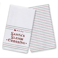 Santas Sleigh Crossing Stripes Tea Towels - Set of 2