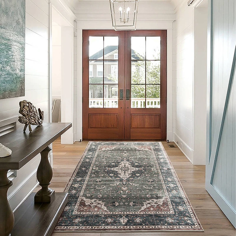 Glitzhome® 5ft. x 8ft. Green & Tan Oriental Area Rug