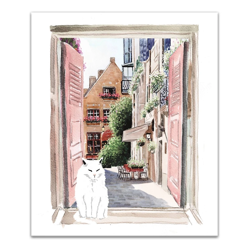 Street View Window With Cat Canvas Wall Art