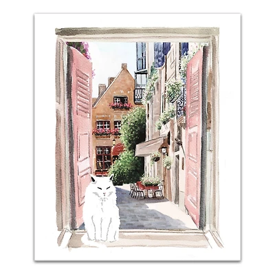 Street View Window With Cat Canvas Wall Art