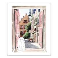 Street View Window With Cat Canvas Wall Art
