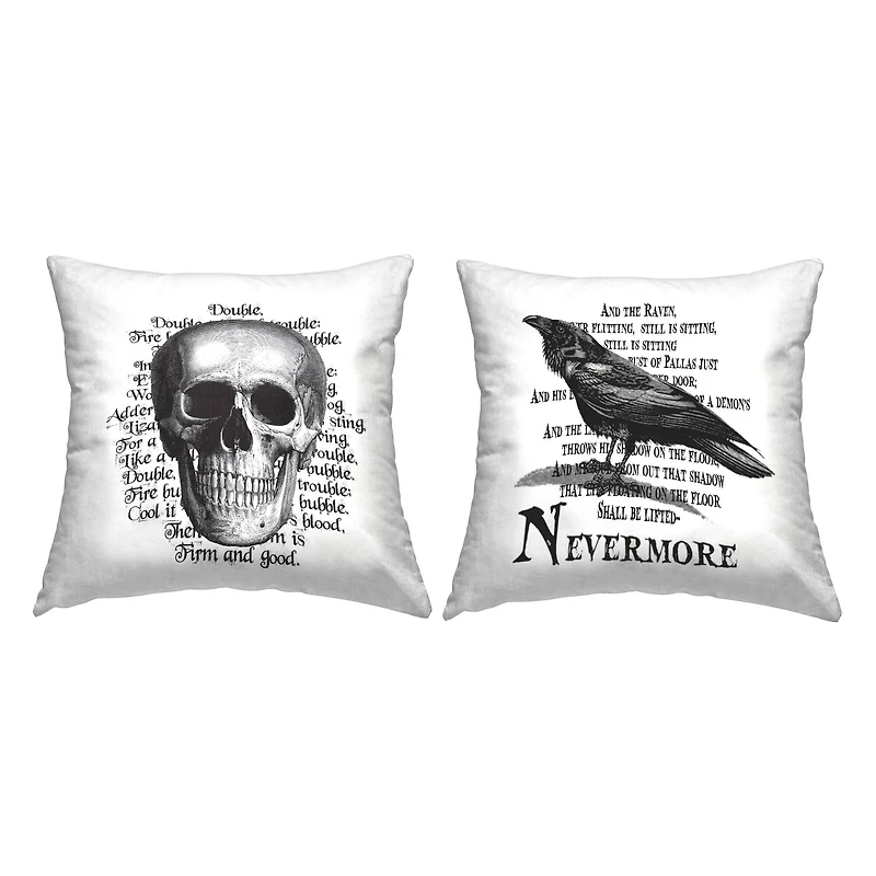 Stupell Industries Halloween Skull & Crow Poetry Throw Pillow Set