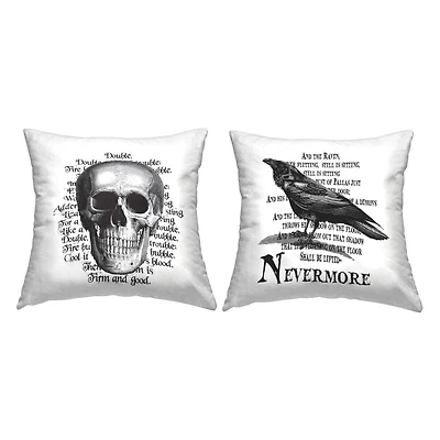 Stupell Industries Halloween Skull & Crow Poetry Throw Pillow Set